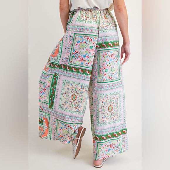 New! Easel Colorful Patterned Wide-Leg Pants - Picture 2 of 3